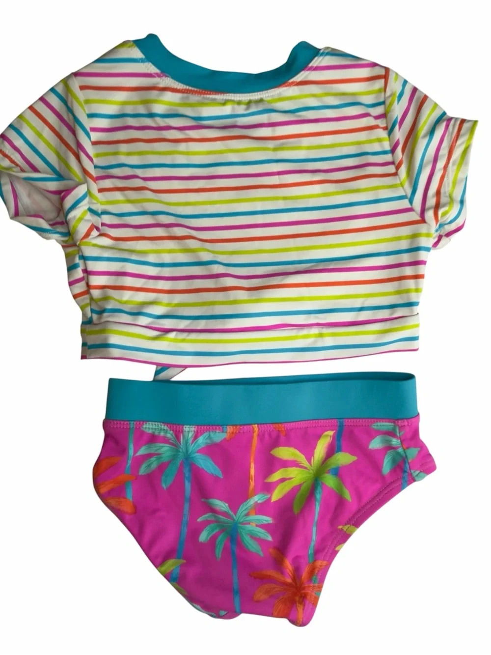Hatley Kids Rainbow Stripe bathing suit- Teal & Pink Sz 2